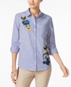 Charter Club Embroidered & Striped Cotton Shirt, Only At Macy's