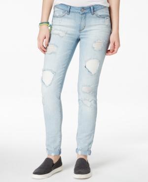 Rewash Juniors' Ripped Light Wash Cuffed Skinny Jeans