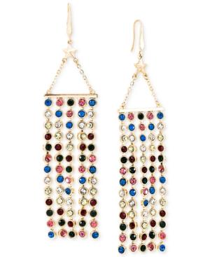 Steve Madden Gold-tone Multicolor Crystal Fringe Chandelier Earrings