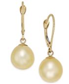 Cultured Oval Golden South Sea Pearl (9mm) Drop Earrings In 14k Gold
