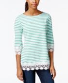 Charter Club Petite Striped Crochet-trim Top, Only At Macy's