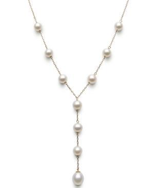 Belle De Mer 14k Gold Cultured Freshwater Pearl Dangle Station Necklace (6-9mm)