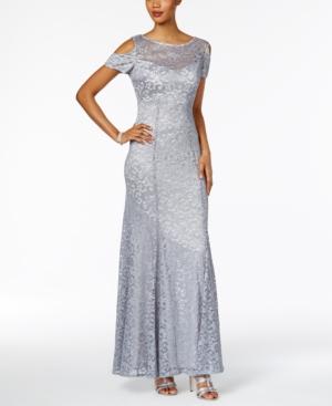 R & M Richards Glitter Lace Cold-shoulder A-line Gown