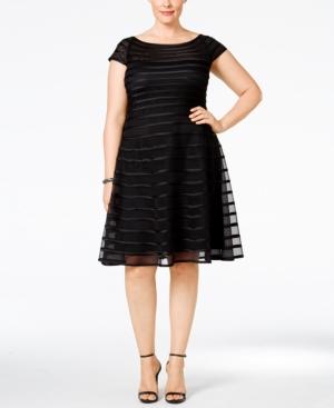 Betsy & Adam Plus Size Mesh Striped A-line Dress