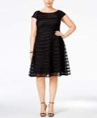Betsy & Adam Plus Size Mesh Striped A-line Dress