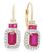 14k Rose Gold Earrings, Ruby (1-5/8 Ct. T.w.) And Diamond (1/5 Ct. T.w.) Earrings