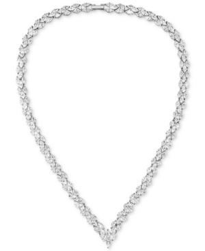 Cubic Zirconia Marquise Chevron 17 Statement Necklace In Sterling Silver