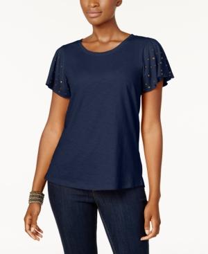 Style & Co Studded Flutter-sleeve T-shirt, Only At Macy's