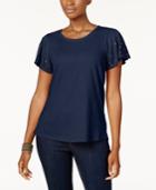 Style & Co Studded Flutter-sleeve T-shirt, Only At Macy's