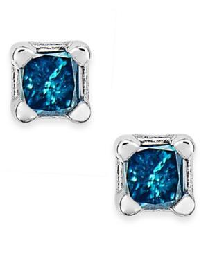 10k White Gold Blue Diamond (1/10 Ct. T.w.) Stud Earrings
