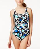 Swim Solutions Mastectomy Geo-print Ruched One-piece Swimsuit Women's Swimsuit