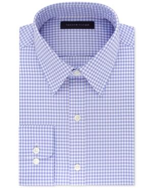 Tommy Hilfiger Men's Fitted Purple And Blue Gingham Dress Shirt