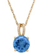 Blue Topaz (3-3/8 Ct. T.w.) And Diamond (1/8 Ct. T.w.) Pendant Necklace In 14k Rose Gold