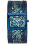 Guess Women's Blue Python Print Ion-plated Cuff Bracelet Watch 24x30mm U0622l1