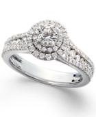 X3 Diamond Halo Engagement Ring In 18k White Gold (1-1/4 Ct. T.w.)