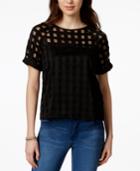 Bar Iii Cuffed-sleeve Mesh Windowpane Top, Only At Macy's