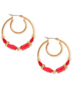 Nine West Gold-tone Beaded Hoop Earrings