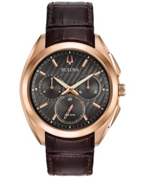 Bulova Men's Chronograph Curv Brown Leather Strap Watch 45mm 97a124
