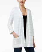 Karen Scott Petite Striped Open-front Cardigan, Only At Macy's