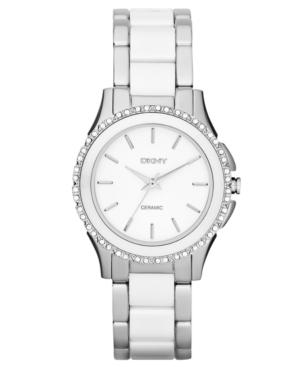 Dkny Watch, Women's White Ceramic And Stainless Steel Bracelet 32mm Ny8818