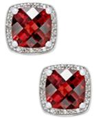 Rhodolite Garnet (2-1/4 Ct. T.w.) And Diamond (1/8 Ct. T.w.) Halo Stud Earrings In Sterling Silver