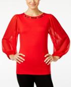 Vince Camuto Bishop-sleeve Embellished Top, A Macy's Exclusive Style