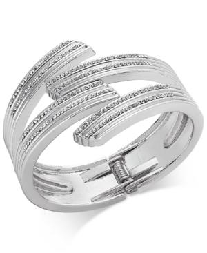 Inc International Concepts Silver-tone Pave Crystal Hinged Bangle Bracelet, Only At Macy's