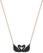 Swarovski Rose Gold-tone Black Pave Swans Pendant Necklace