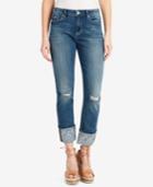 Jessica Simpson Juniors' Arrow Straight-leg Printed-cuff Cropped Jeans