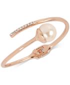 Kenneth Cole New York Rose Gold-tone Imitation Pearl And Crystal Bypass Bangle Bracelet