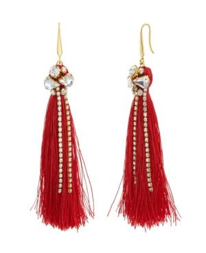 Catherine Malandrino Women's White Rhinestone Yellow Gold-tone Red Tassel Earrings