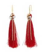 Catherine Malandrino Women's White Rhinestone Yellow Gold-tone Red Tassel Earrings