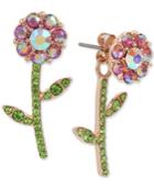 Betsey Johnson Rose Gold-tone Crystal Flower Front-and-back Earrings