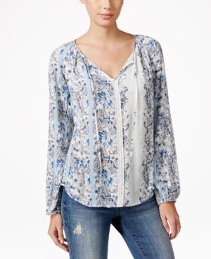 Stoosh Juniors' Long-sleeve Printed Peasant Blouse