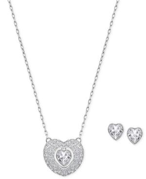Swarovski Silver-tone Crystal Heart Pendant Necklace And Heart Stud Earrings