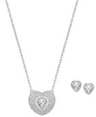 Swarovski Silver-tone Crystal Heart Pendant Necklace And Heart Stud Earrings