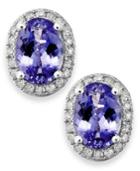 Tanzanite (1 Ct. T.w.) And Diamond (1/8 Ct. T.w.) Oval Stud Earrings In 14k White Gold