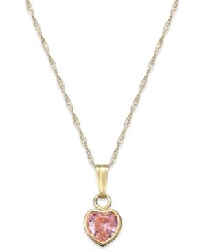 Children's Pink Cubic Zirconia Heart Pendant Necklace In 14k Gold