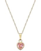 Children's Pink Cubic Zirconia Heart Pendant Necklace In 14k Gold
