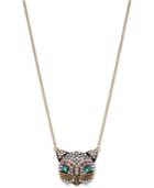 Betsey Johnson Gold-tone Crystal And Imitation Pearl Cat Pendant Necklace