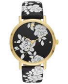 Kate Spade New York Women's Metro Black Floral Leather Strap Watch 38mm