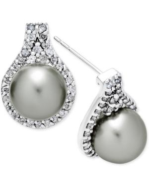 Cultured Tahitian Pearl (9mm) And Diamond (5/8 Ct. T.w.) Drop Earrings In 14k White Gold