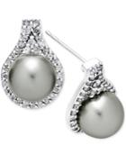 Cultured Tahitian Pearl (9mm) And Diamond (5/8 Ct. T.w.) Drop Earrings In 14k White Gold
