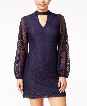 Crystal Doll Juniors' Lace Mock-neck Shift Dress