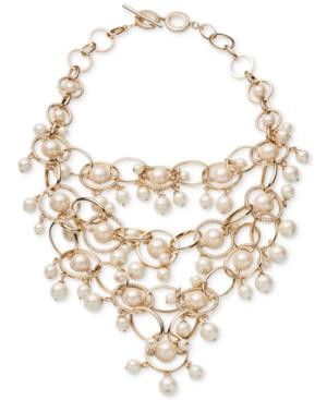 Carolee Gold-tone Imitation Pearl & Pave Statement Necklace