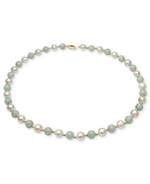 Cultured Freshwater Pearl And Jade Necklace In 14k Gold