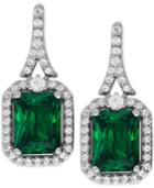 Lab-created Emerald (2-3/4 Ct. T.w.) And White Sapphire (1/2 Ct. T.w.) Drop Earrings In Sterling Silver