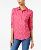 Karen Scott Print Roll-tab Shirt, Only At Macy's