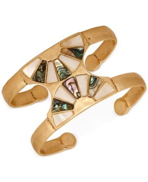 Lucky Brand Gold-tone Abalone-look Fan Double Cuff Bracelet