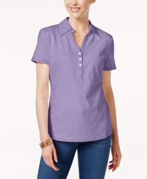 Karen Scott Petite Cotton Eyelet Polo Top, Only At Macy's